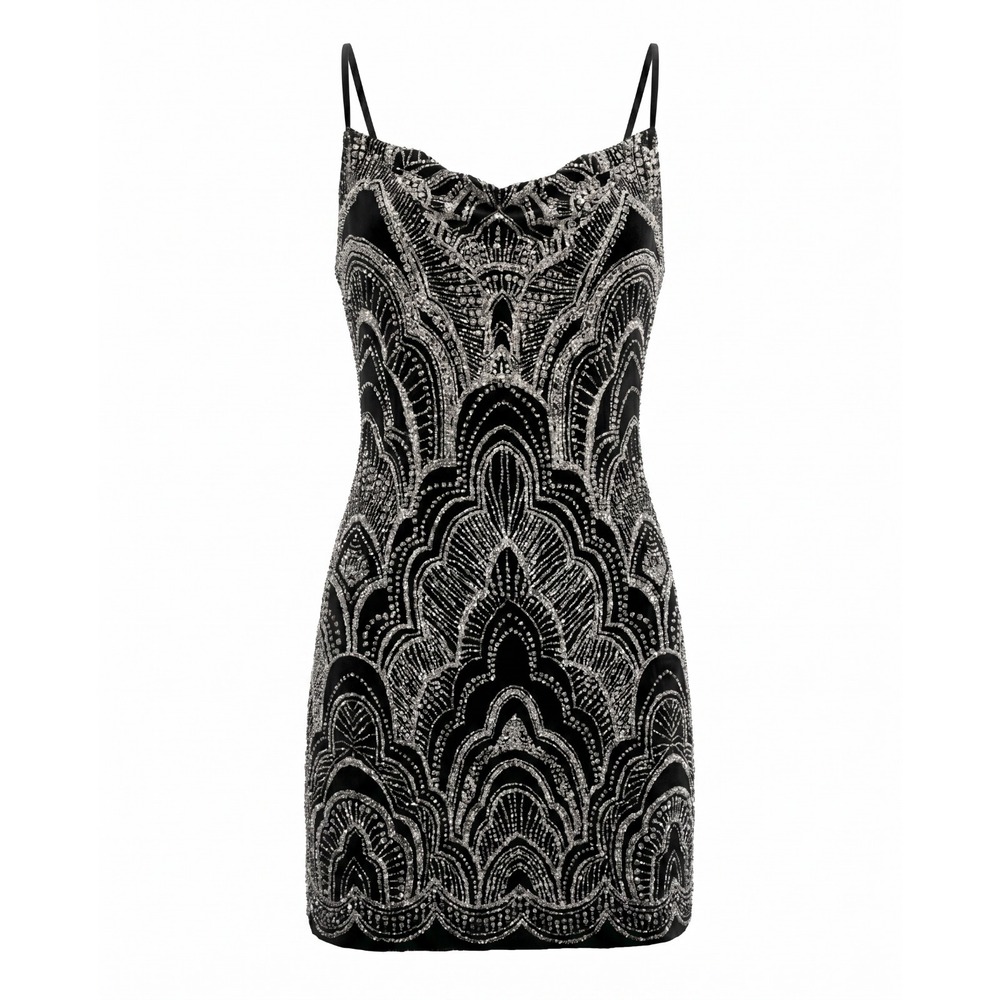 Vtg Jump Apparel Bodycon Dress Womens 3/4 Cocktail Gatsby Whimsigoth LBD Sparkle